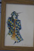 20th century British Design school watercolour signed dated 1981 'Fashion drawing of a lady