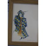 20th century British Design school watercolour signed dated 1981 'Fashion drawing of a lady