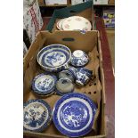 2 Trays blue and white china