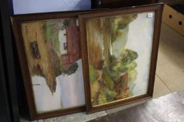 Pair of oak framed landscapes etc.