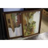 Pair of oak framed landscapes etc.