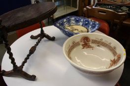Barley twist mirror, bowls and Royal Doulton plate