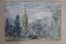 Watercolour Landscape with church 'Chatsworth'