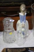 Cut glass decanter, NAO figure etc.