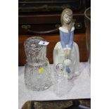 Cut glass decanter, NAO figure etc.