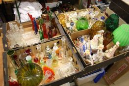 4 Trays of assorted, coloured glassware etc.