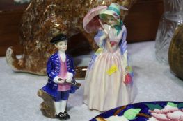 2 Royal Doulton figures 'Miss Demure' and a boy fr