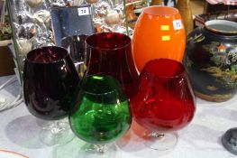 5 Colour glass vases