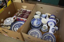 Two trays blue and white china