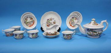 An early 19th century Staffordshire tea set decorated in the Oriental taste, comprising tea pot,