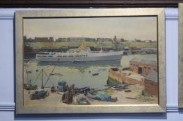 Alan Reid Cook (1920 - 1974), pair, oil on board, signed 'Dock side on the Tyne' 49 x 75cm