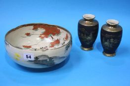 Satsuma bowl and pair of vases