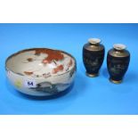 Satsuma bowl and pair of vases