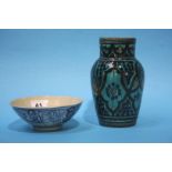 Blue and white glazed tea bowl and middle Eastern