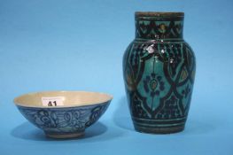 Blue and white glazed tea bowl and middle Eastern