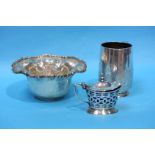 Silver Christening mug, mustard pot and a Continental bowl