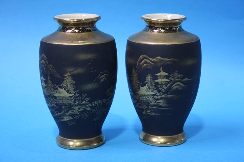 Satsuma bowl and pair of vases - Image 2 of 3