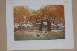 Robert Ro Greenhalf prints, etchings, 'Goodbye September' and 'Wind Hover Down' and a small print '