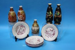 Five various vases and 6 saucers
