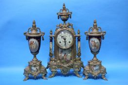 Reproduction gilt metal clock and garniture