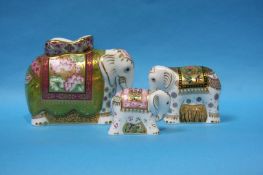Three Royal Crown Derby elephant paperweights