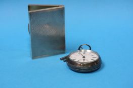 A Birmingham silver pocket watch and a silver engine turned cigarette case, Birmingham 1936