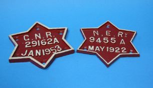 A reproduction G.N.R star shaped name plate and a NER plate (2)