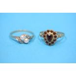 A Victorian 9ct gold Garnet set dress ring and a seed pearl 9ct gold ring (2)