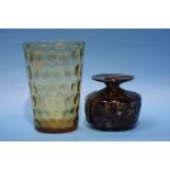 A Whitefriars amber coloured glass vase and a Mdina glass vase