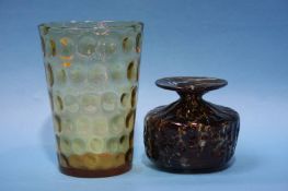 A Whitefriars amber coloured glass vase and a Mdina glass vase