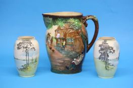 A pair of Royal Doulton vases, numbered 7965 and a Limited edition 'The Regency coach' jug (3)