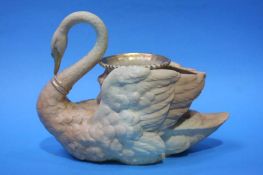 Royal Worcester blush ivory posy holder in form of a swan