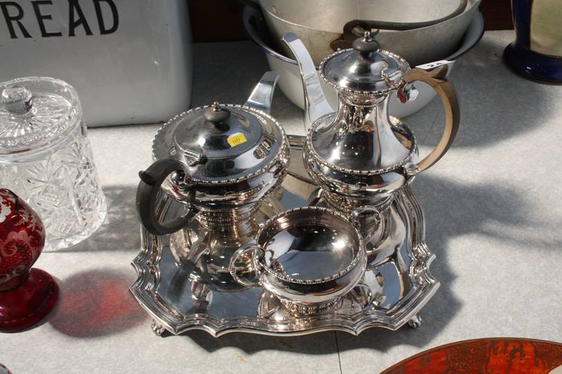 Plated tea set and tray