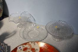 Cake stands and a Coronation glass plate