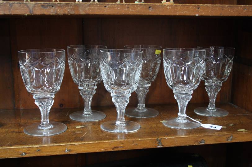 Six cut glass wine glasses