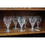 Six cut glass wine glasses