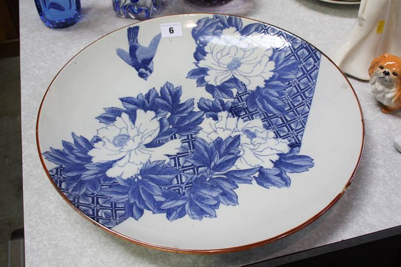 Blue and white Oriental charger