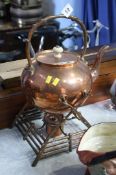 Copper spirit kettle and stand
