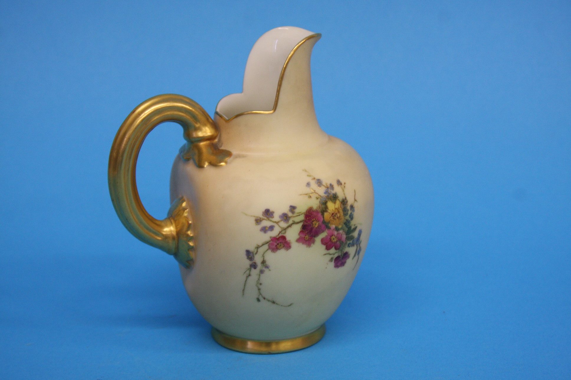 A Royal Worcester flat back jug decorated with flo - Image 2 of 3