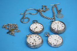 Three Gentleman's silver pocket watches and one ot