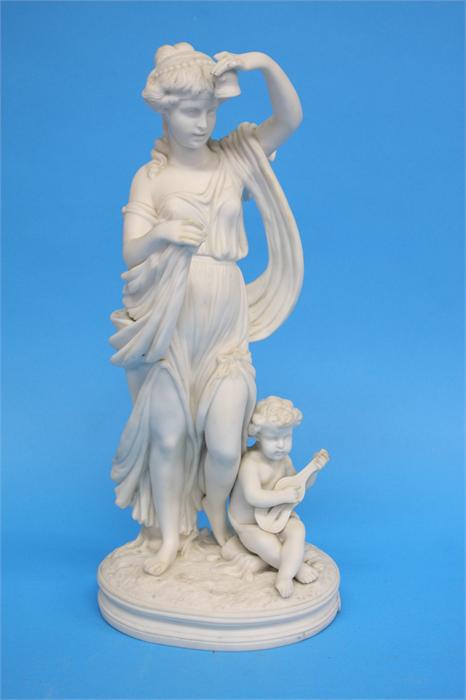 A Parian group of a classical female holding aloft