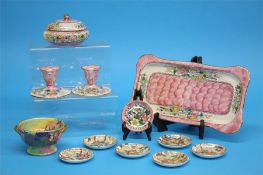 A Maling 'Peony Rose' dressing table set, a two ha
