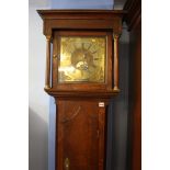 An oak cased long case clock, brass dial signed Ra