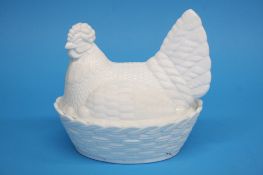 A white glass chicken egg basket