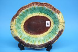 A Continental Majolica oval shaped dish, 92cm leng