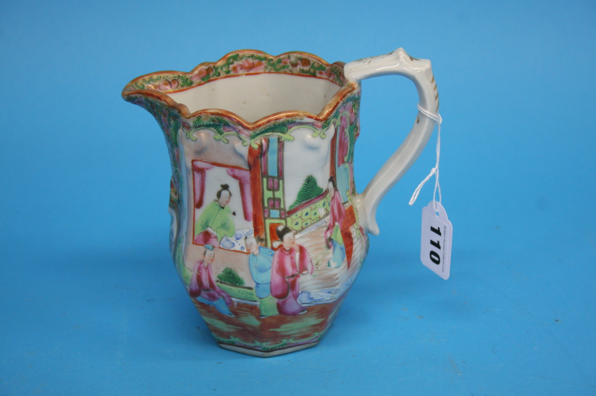 A Canton enamelled jug decorated with figures, bir