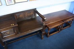 Oak telephone seat and a nest of tables