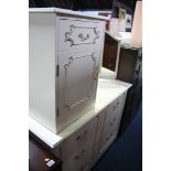 Cream and gilt chest of drawers and bedside chest