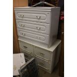 Pair bedside chests and chest of drawers