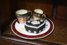 Two Royal Doulton Toby jugs, a cake stand etc.